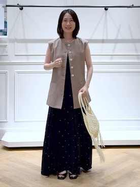 「A part by（アパートバイ）のマクラメフリンジバッグ（ハンドバッグ、ホワイト系）」を使った、なかみさん（レディース・155cm）の夏コーディネート