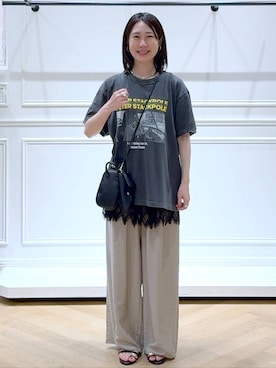 「A part by（アパートバイ）のラッセルレースキャミ（キャミソール、ブラック系）」を使った、なかみさん（レディース・155cm）の夏コーディネート