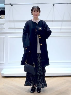 「アイテム（ノーカラーコート）」を使った、なかみさん（レディース・154cm）の秋コーディネート