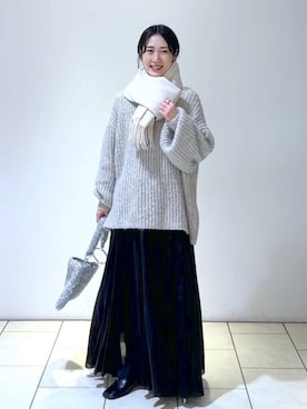 「アイテム（イヤリング）」を使った、なかみさん（レディース・154cm）の冬コーディネート