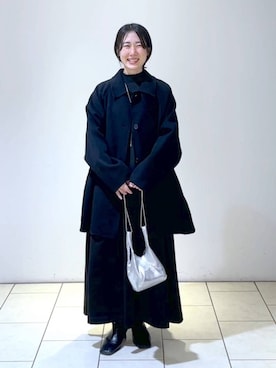 「A part by（アパートバイ）のアイテム（ステンカラーコート、ブラック系）」を使った、なかみさん（レディース・154cm）の冬コーディネート