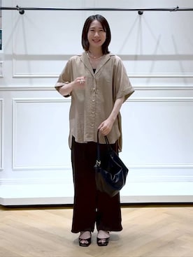 「A part by（アパートバイ）のハートモチーフバッグ（ショルダーバッグ、ブラック系）」を使った、なかみさん（レディース・155cm）の夏コーディネート