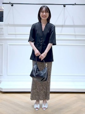 「アイテム（ノーカラージャケット）」を使った、なかみさん（レディース・154cm）の春コーディネート