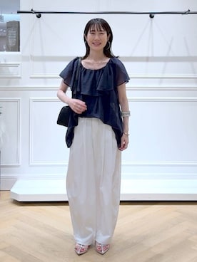 「アイテム（バングル/リストバンド、ベージュ系）」を使った、なかみさん（レディース・154cm）の夏コーディネート