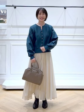 「アイテム（バレッタ/ヘアクリップ）」を使った、なかみさん（レディース・154cm）の秋コーディネート