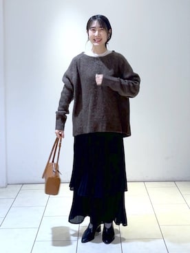 「A part by（アパートバイ）のシャギーニットプルオーバー（ニット/セーター）」を使った、なかみさん（レディース・154cm）の冬コーディネート