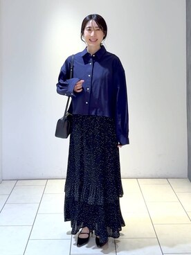 「A part by（アパートバイ）のショートオックスシャツ≪追加2≫（シャツ/ブラウス）」を使った、なかみさん（レディース・154cm）の冬コーディネート