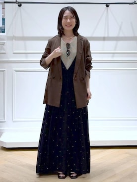 「A part by（アパートバイ）のシアーWジャケット（テーラードジャケット、ブラウン系）」を使った、なかみさん（レディース・155cm）の夏コーディネート