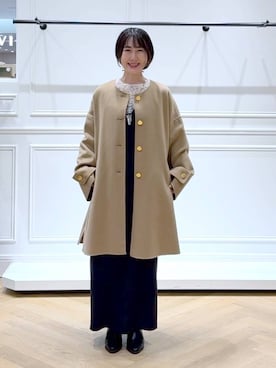 「アイテム（ノーカラーコート）」を使った、なかみさん（レディース・154cm）の秋コーディネート
