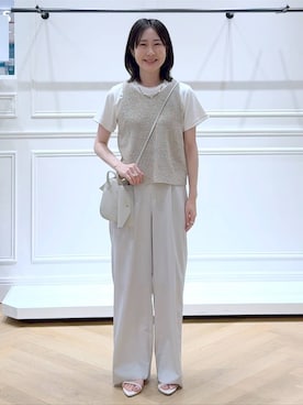 「A part by（アパートバイ）のナローストラップサンダル（サンダル、ホワイト系）」を使った、なかみさん（レディース・155cm）の夏コーディネート