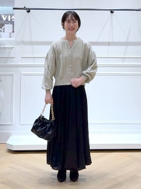 「アイテム（バレッタ/ヘアクリップ）」を使った、なかみさん（レディース・154cm）の秋コーディネート