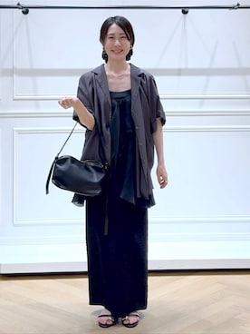 「A part by（アパートバイ）のフリルレイヤードキャミソール（キャミソール、ブラック系）」を使った、なかみさん（レディース・155cm）の夏コーディネート