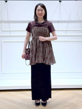 「A part by（アパートバイ）のプリーツイージータイトスカート2≪追加4≫（スカート）」を使った、なかみさん（レディース・154cm）の夏コーディネート