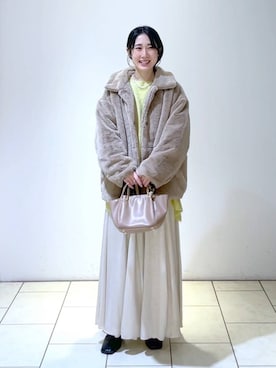 「e/rm（イーアールエム）のファージャケット（その他アウター）」を使った、なかみさん（レディース・154cm）の冬コーディネート