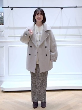 「アイテム（スカート、ベージュ系）」を使った、なかみさん（レディース・154cm）の冬コーディネート