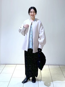 「A part by（アパートバイ）のアイテム（ノーカラーコート）」を使った、なかみさん（レディース・154cm）の冬コーディネート