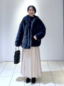 「e/rm（イーアールエム）のファージャケット（その他アウター）」を使った、なかみさん（レディース・154cm）の秋コーディネート