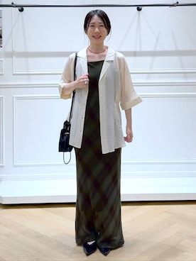 「A part by（アパートバイ）のキンチャクミニショルダバッグ（ショルダーバッグ、ブラック系）」を使った、なかみさん（レディース・155cm）の夏コーディネート
