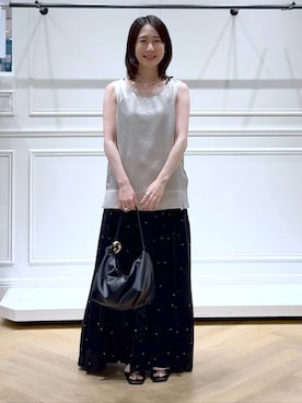 「A part by（アパートバイ）の【今年も登場！】ドットシシュウキャミワンピース（ワンピース、ブラック系）」を使った、なかみさん（レディース・155cm）の夏コーディネート