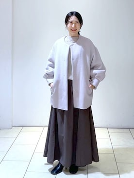 「A part by（アパートバイ）のアイテム（ノーカラーコート）」を使った、なかみさん（レディース・154cm）の冬コーディネート