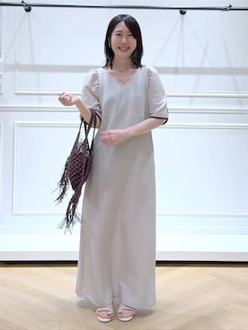 「A part by（アパートバイ）のマクラメフリンジバッグ（ハンドバッグ、ブラウン系）」を使った、なかみさん（レディース・155cm）の夏コーディネート