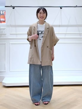「アイテム（テーラードジャケット、イエロー系）」を使った、なかみさん（レディース・154cm）の夏コーディネート