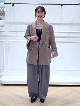 「A part by（アパートバイ）のＷライクテーラードスリットジャケット（テーラードジャケット）」を使った、なかみさん（レディース・154cm）の秋コーディネート