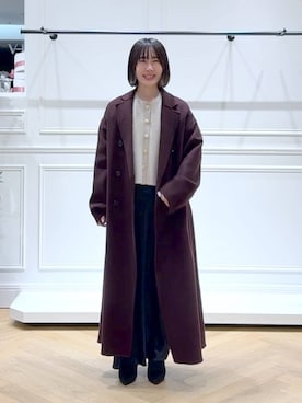 「アイテム（チェスターコート、レッド系）」を使った、なかみさん（レディース・154cm）の冬コーディネート