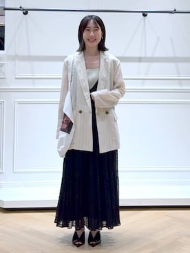 「A part by（アパートバイ）のシアーWジャケット（テーラードジャケット、ベージュ系）」を使った、なかみさん（レディース・155cm）の夏コーディネート