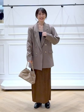 「A part by（アパートバイ）のＷライクテーラードスリットジャケット（テーラードジャケット）」を使った、なかみさん（レディース・154cm）の秋コーディネート