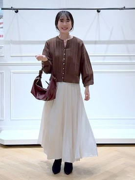 「アイテム（バレッタ/ヘアクリップ）」を使った、なかみさん（レディース・154cm）の秋コーディネート