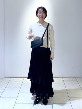 「A part by（アパートバイ）のスクエアミニショルダー（ショルダーバッグ）」を使った、なかみさん（レディース・154cm）の秋コーディネート