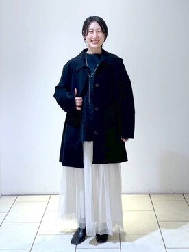 「A part by（アパートバイ）のアイテム（ステンカラーコート、ブラック系）」を使った、なかみさん（レディース・154cm）の冬コーディネート