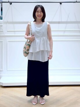 「A part by（アパートバイ）のプリーツイージータイトスカート2≪追加4≫（スカート）」を使った、なかみさん（レディース・154cm）の夏コーディネート