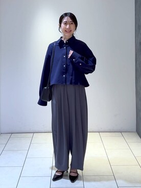 「A part by（アパートバイ）のショートオックスシャツ≪追加2≫（シャツ/ブラウス）」を使った、なかみさん（レディース・154cm）の冬コーディネート