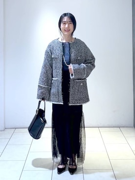 「A part by（アパートバイ）のアイテム（ノーカラージャケット）」を使った、なかみさん（レディース・154cm）の冬コーディネート