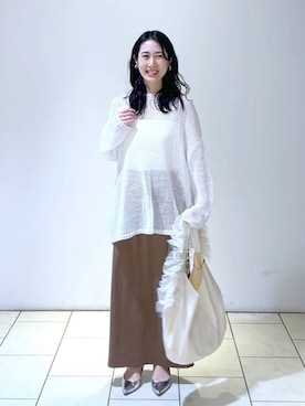 「A part by（アパートバイ）のチュールハンドルトート（ショルダーバッグ）」を使った、なかみさん（レディース・154cm）の春コーディネート