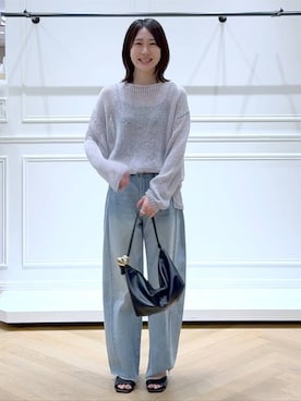 「A part by（アパートバイ）のレザースクエアベルト（ベルト、ブラウン系）」を使った、なかみさん（レディース・155cm）の夏コーディネート
