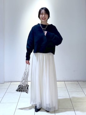 「A part by（アパートバイ）の≪追加3≫ラメチュールプリーツスカート（スカート）」を使った、なかみさん（レディース・154cm）の冬コーディネート