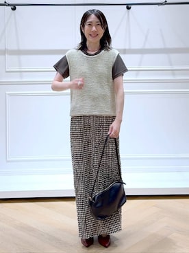 「A part by（アパートバイ）のソフトカーブバッグ（ショルダーバッグ、ブラック系）」を使った、なかみさん（レディース・155cm）の夏コーディネート