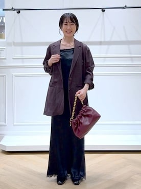 「アイテム（バレッタ/ヘアクリップ）」を使った、なかみさん（レディース・154cm）の秋コーディネート