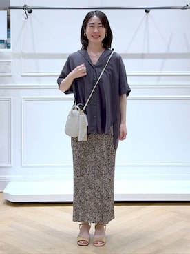「A part by（アパートバイ）のプリーツイージータイトスカート2（スカート、ベージュ系）」を使った、なかみさん（レディース・155cm）の夏コーディネート