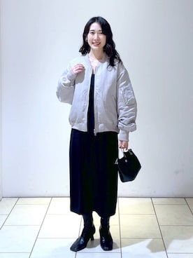 「A part by（アパートバイ）のアイテム（MA-1）」を使った、なかみさん（レディース・154cm）の春コーディネート
