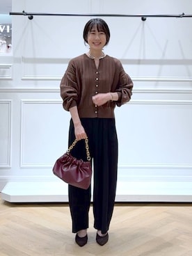 「アイテム（バレッタ/ヘアクリップ）」を使った、なかみさん（レディース・154cm）の秋コーディネート