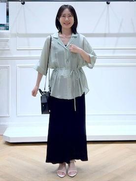「A part by（アパートバイ）のプリーツイージータイトスカート2（スカート、ブラック系）」を使った、なかみさん（レディース・155cm）の夏コーディネート