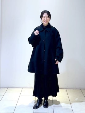 「A part by（アパートバイ）のアイテム（ステンカラーコート、ブラック系）」を使った、なかみさん（レディース・154cm）の冬コーディネート