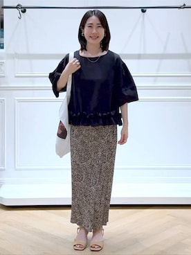 「A part by（アパートバイ）のプリーツイージータイトスカート2≪追加4≫（スカート）」を使った、なかみさん（レディース・154cm）の夏コーディネート