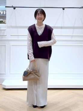 「アイテム（バレッタ/ヘアクリップ）」を使った、なかみさん（レディース・154cm）の秋コーディネート