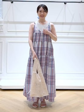 「A part by（アパートバイ）のシアーボリュームシュシュ（シュシュ、ブルー系）」を使った、なかみさん（レディース・155cm）の夏コーディネート
