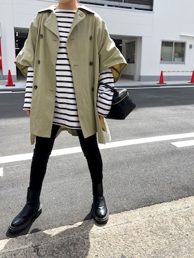 「ピスタチオ」｜「アイテム（ポンチョ）」を使った、めそさん（レディース・158cm）の春コーディネート